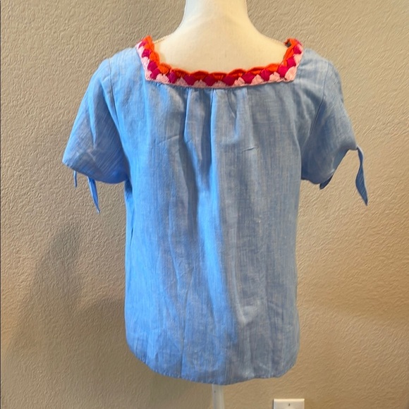 Blue and Red Puff Sleeve Smocked Blouse by TALBOTS Petites - Picture 3 of 6